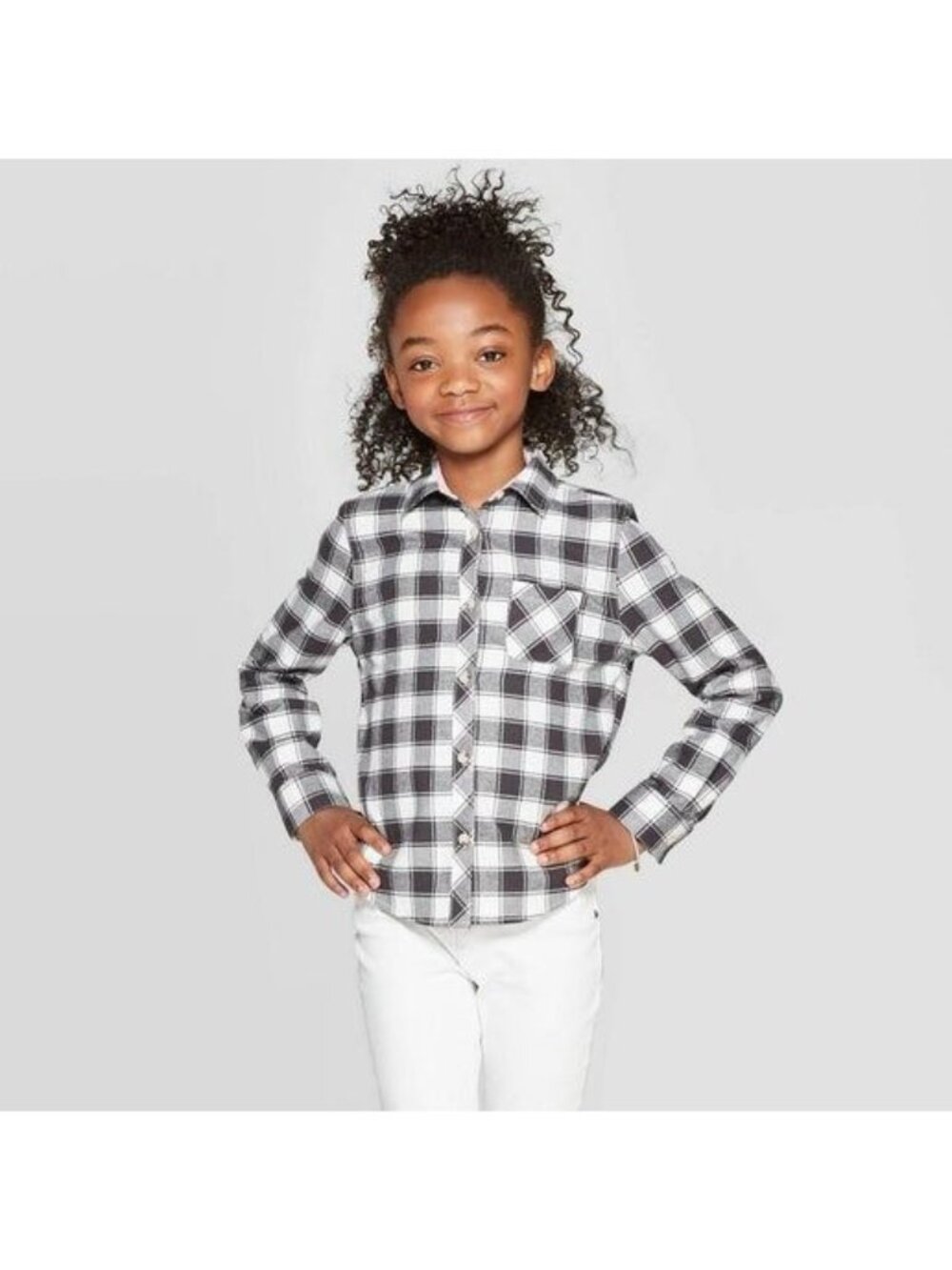 Girls' 4/5 XS Long Sleeve Buffalo Plaid Woven Button-Down